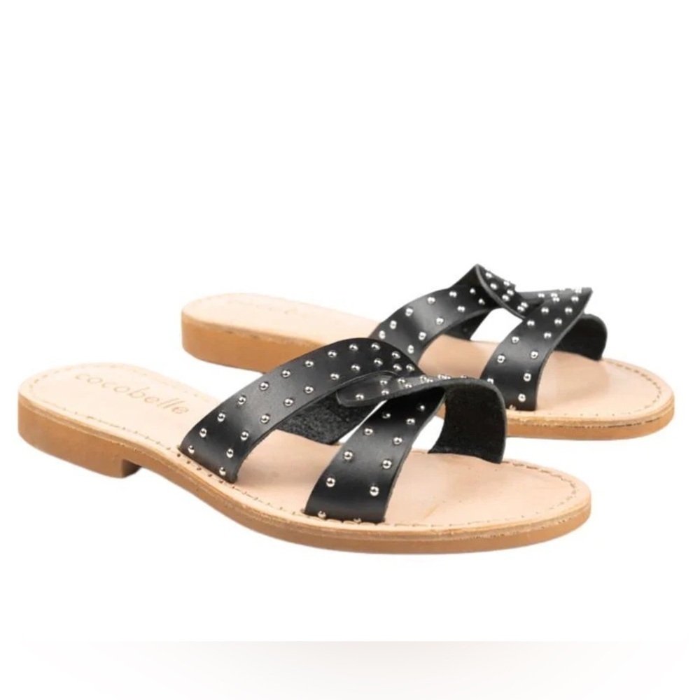 New Cocobelle Aloha Studded Sandals Leather Cross Twist Italy Black Sz 10
